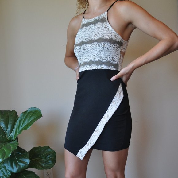 Ipona collection Dresses & Skirts - Ipona Black With Golden Lace Mini Dress Size M